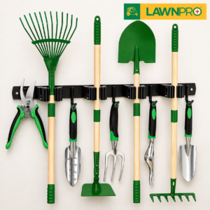 Garden Tool Hanger/Organizer With Roller Clips And Hooks