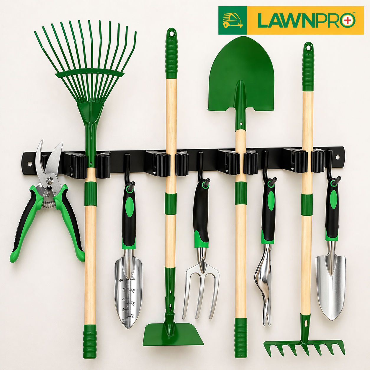 Garden Tool Hanger/Organizer With Roller Clips And Hooks